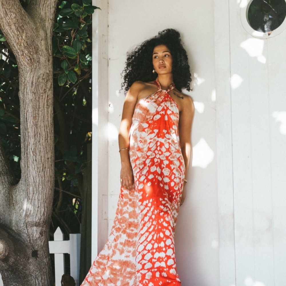 YFB Young fabulous broke Gaia maxi dress strawberry boa small